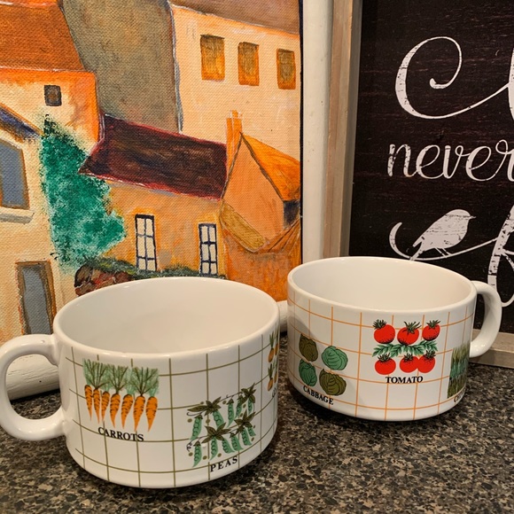 Soup Cups White Veggie Herb Design Made in Japan!